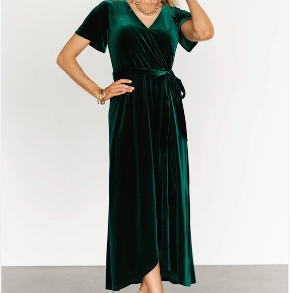 Baltic Born Deep Green Velvet Midi Dress - Picture 1 of 7